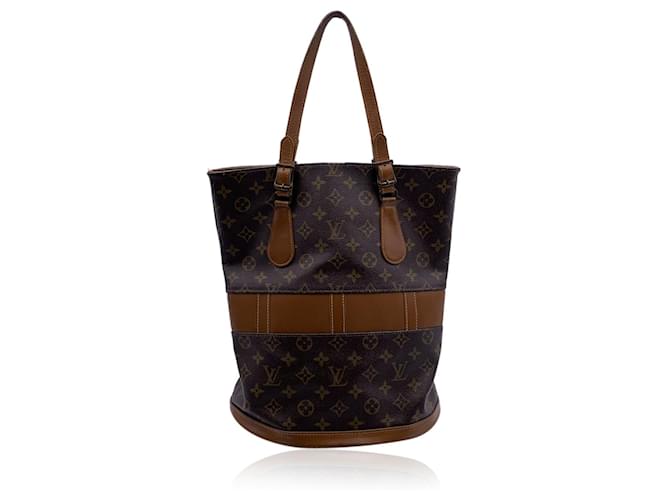 Bucket Louis Vuitton Società francese d'epoca. Borsa a secchiello grande con monogramma Made in USA Marrone Tela  ref.628772
