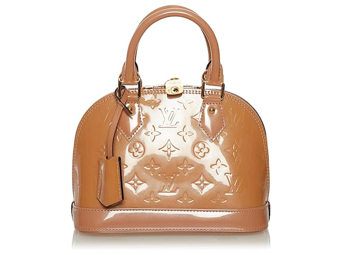 Louis Vuitton Brown Vernis Alma BB with Strap Beige Leather Patent leather  ref.628799