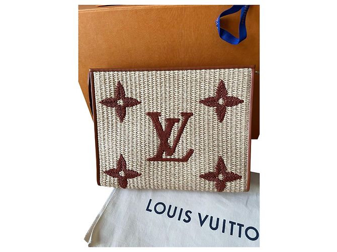 Toilettentasche von Louis Vuitton 26  Raffia-Monogramm Beige