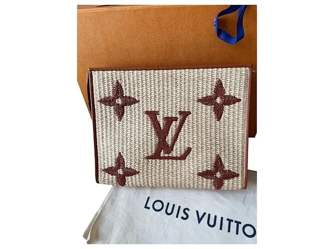 Louis Vuitton Beige/Black Raffia And Leather Toiletry Pouch On Chain Bag  Louis Vuitton