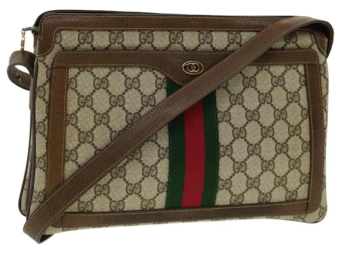 GUCCI GG Canvas Web Sherry Line Shoulder Bag Beige Green Red Auth 30971  ref.629008