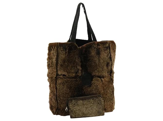 CHANEL Tote Bag Rabbit fur Brown CC Auth kk122  ref.629090