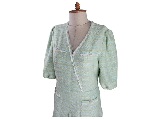 Maje Dresses Beige Green Cotton  ref.629123