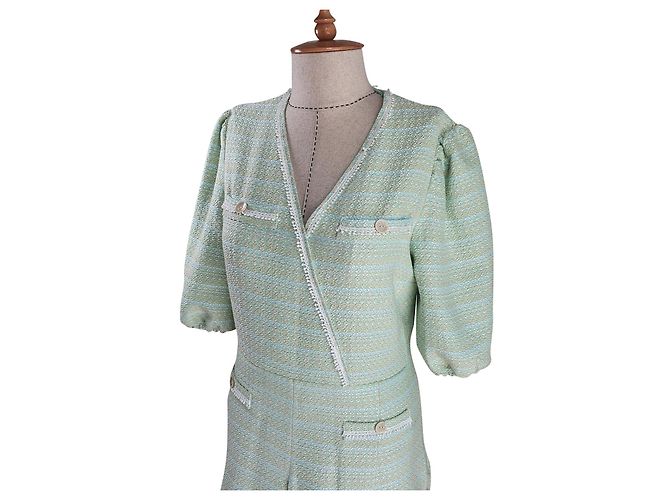 Maje Vestido de tweed plissado menta e bege algodão Tamanho 36 Verde