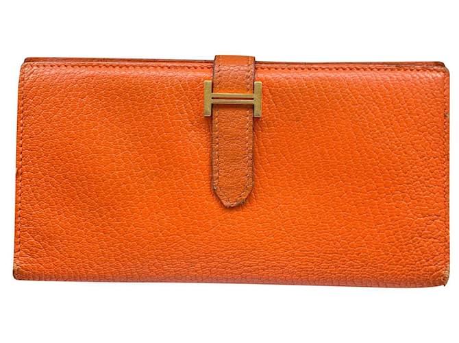 Béarn Hermès Bearn Wallet Orange Leder  ref.629135