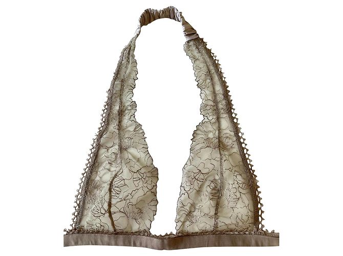 non-wired lace and silk triangle bra T.1 La Perla Beige