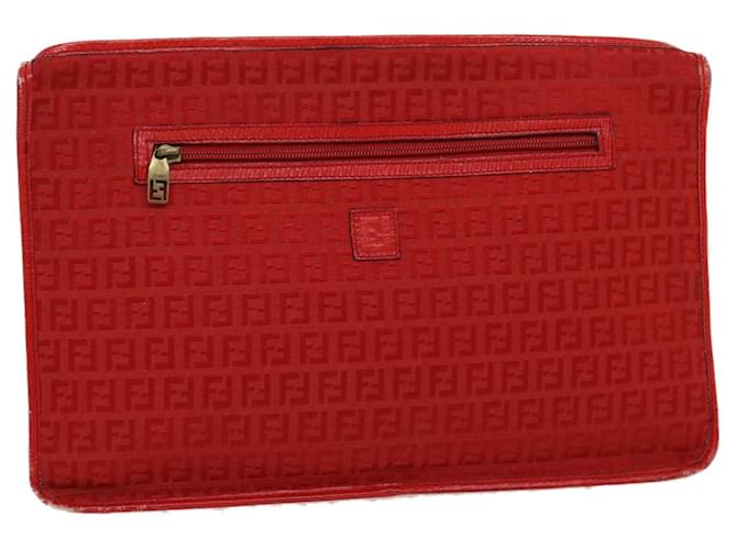 FENDI Zucchino Canvas Clutch Bag Red Auth 31056 Cloth  ref.629281