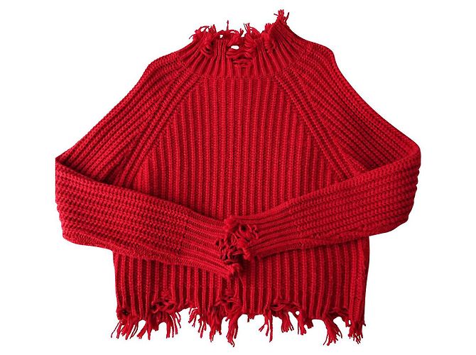 Pinko Rollkragenpullover in Rot mit Fransen 