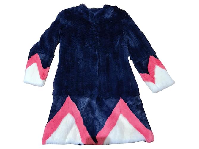 Long coat Manoush rabbit fur T. 38 Pink White Navy blue  ref.629363