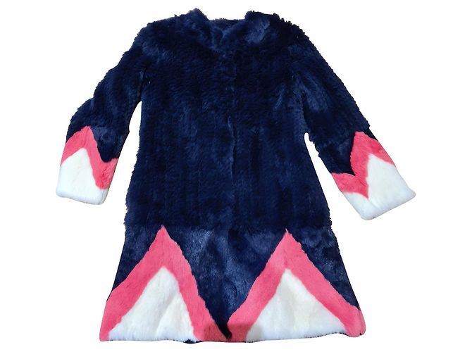 Abrigo largo piel de conejo Manoush T. 38 Rosa Blanco Azul marino