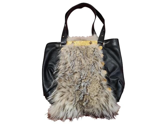 Magnificent and rare Christian Louboutin fur bag Very Black Leather  ref.629366