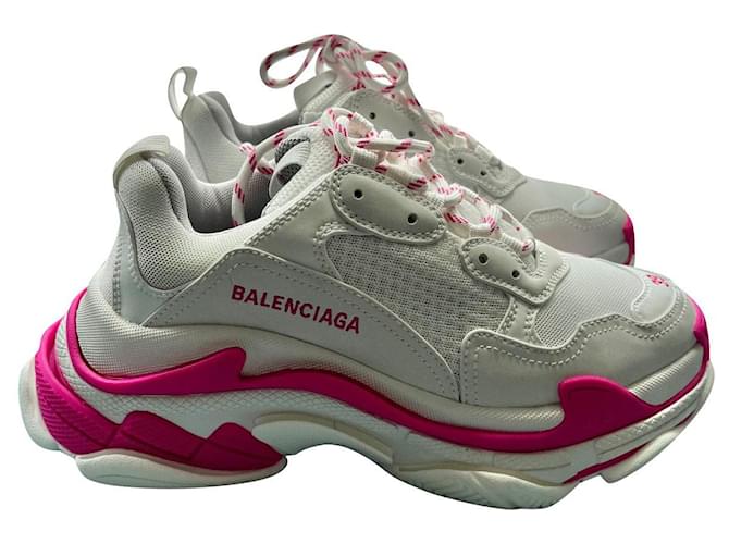 Taille Balenciaga Classic Triple S 39 Polyester Rose Blanc  ref.629397