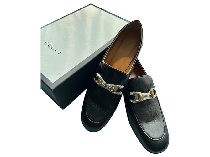 Gucci Black Leather Horsebit Quentin Slip On Loafers Size 40.5 Gold hardware  ref.629456