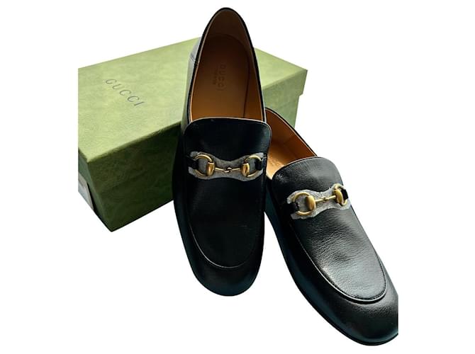 Gucci Black Leather Horsebit Quentin Slip On Loafers Size 40 Gold hardware  ref.629458