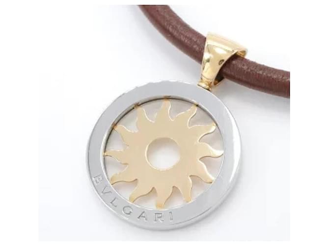 Bulgari *Bvlgari BVLGARI tondosan necklace leather K18YG brown yellow gold silver Silver hardware Metal  ref.629524