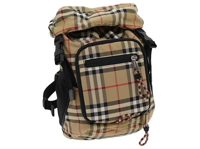 BURBERRY Nova Check Backpack Beige Black Auth 30903a Cloth  ref.629554