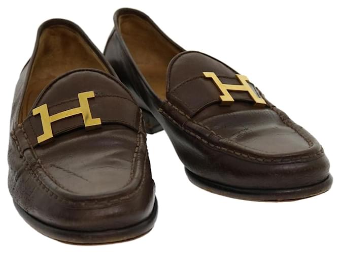 Hermès HERMES loafers Leather Brown Auth kk134  ref.629568