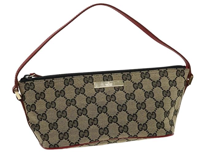 GUCCI GG Canvas Accessory Pouch Beige Red Auth 30982 Cloth  ref.629629