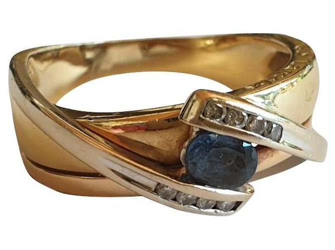 Guy Laroche Anello in oro giallo, ORO BIANCO, diamanti e zaffiro Argento Blu D'oro  ref.629655
