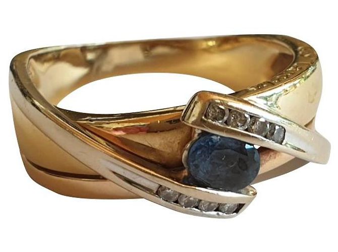 Guy Laroche Anello in oro giallo, ORO BIANCO, diamanti e zaffiro Argento Blu D'oro