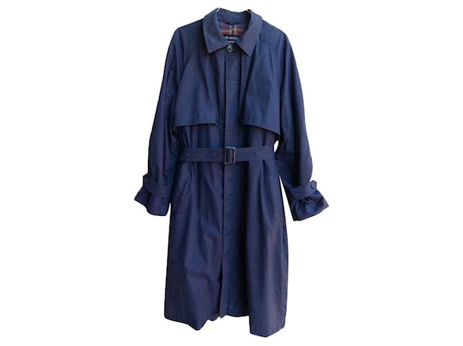 Yves Saint Laurent Trench coats Navy blue Cotton  ref.629682