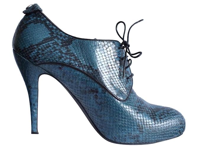 Longchamp Stiefel geschnürt Schwarz Blau Python drucken Leder  ref.629689