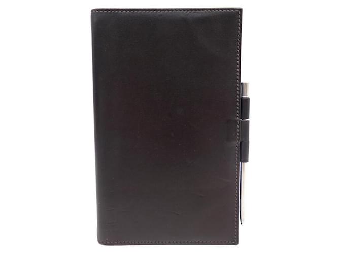 Hermès HERMES AGENDA HOLDER IN BROWN BOX LEATHER + STERLING SILVER MINE POUCH DIARY COVER  ref.629731