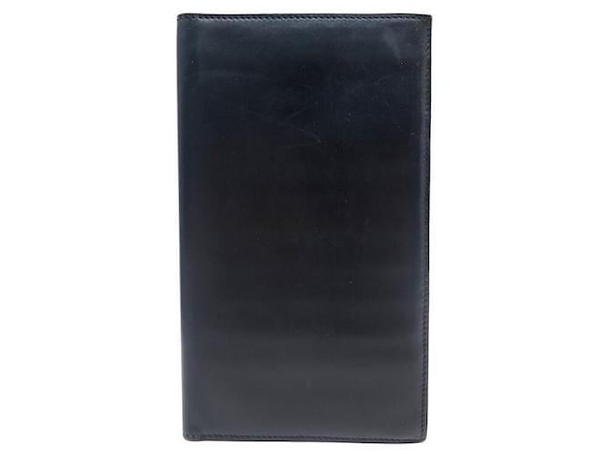 Hermès LONG WALLET HERMES BLACK LEATHER BOX CARD HOLDER BLACK LEATHER WALLET  ref.629736
