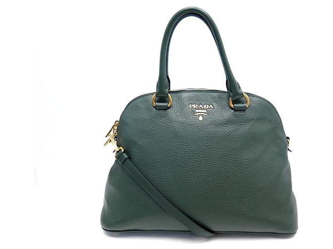 NEW PRADA PROMENADE BANDOULIERE HANDBAG IN GREEN GRAINED LEATHER HAND BAG  ref.629747