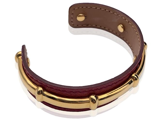 Hermès Bracelet manchette Hermes en cuir rouge et métal doré Agatha  ref.629806
