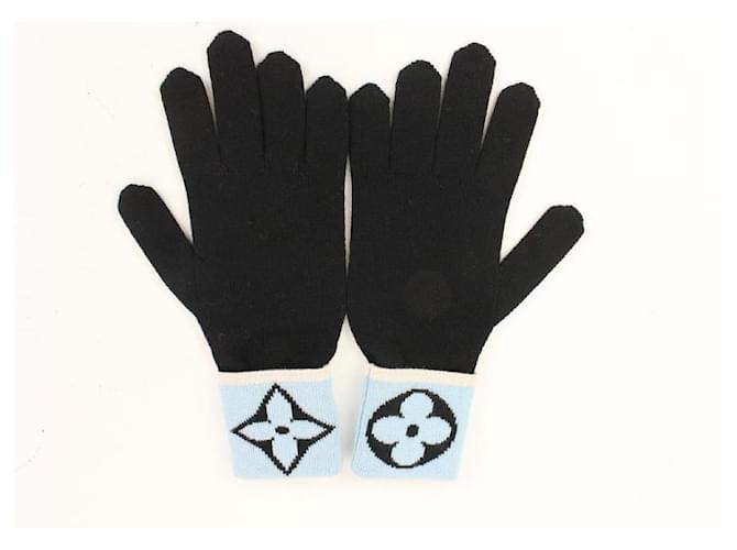 Louis Vuitton Baby Blue x Black Fleur Logo Gloves 49lz414S  ref.629866
