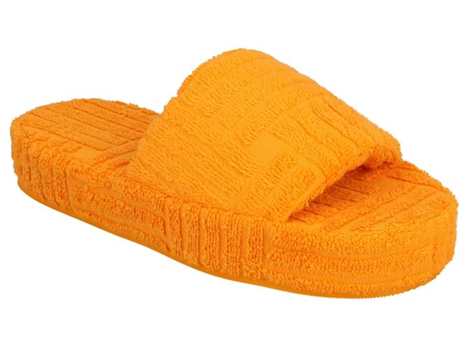 Bottega Veneta Damen Resort Sponge Slides aus orangefarbener Baumwolle  ref.629892