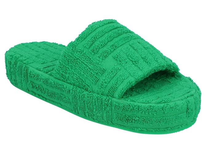 Bottega Veneta Damen Resort Sponge Slides aus grüner Baumwolle  ref.629894