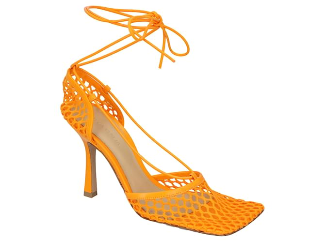 Bottega Veneta Escarpins en maille et cuir stretch orange pour femmes Veau façon poulain  ref.629938