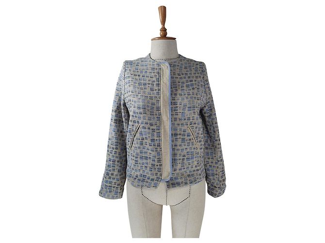 Sessun Jacke Blau Beige Baumwolle Polyamid M