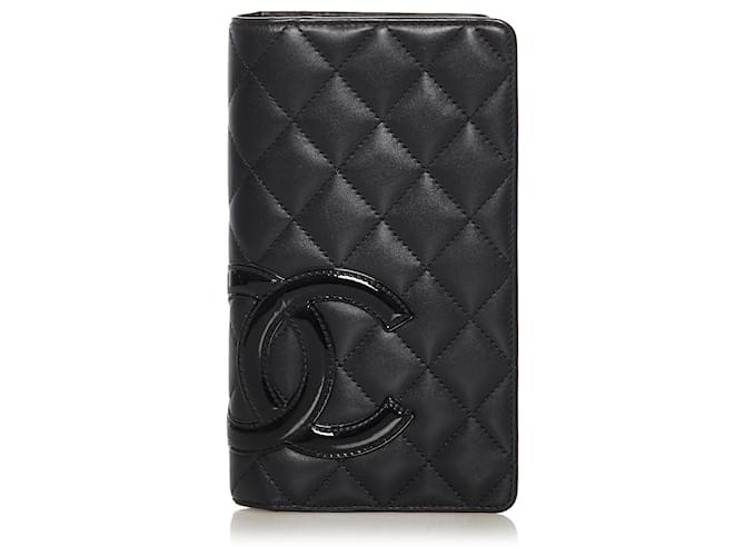 Portafoglio Chanel in pelle di agnello nera Cambon Ligne Nero Pelle verniciata  ref.630056