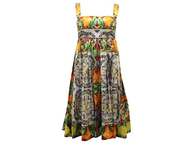 Dolce & Gabbana Printed Pleated Midi Dress in Multicolor Polyester  ref.630133