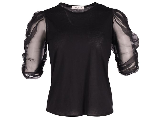 Camicetta Sandro Paris con maniche trasparenti in lyocell nero