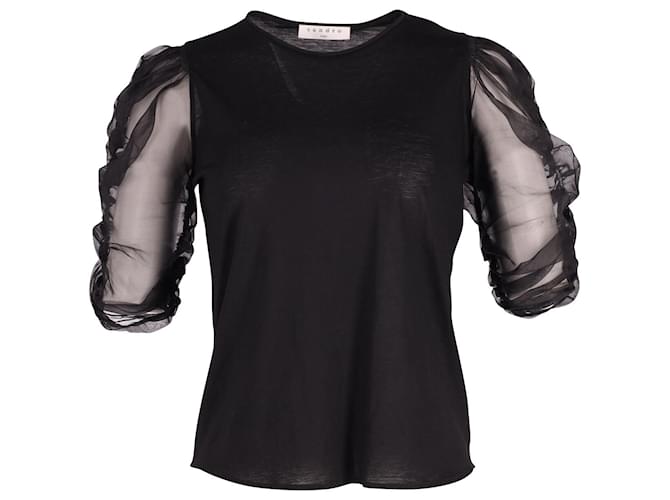 Sandro Paris Transparente Bluse mit Ärmeln aus schwarzem Lyocell  ref.630165