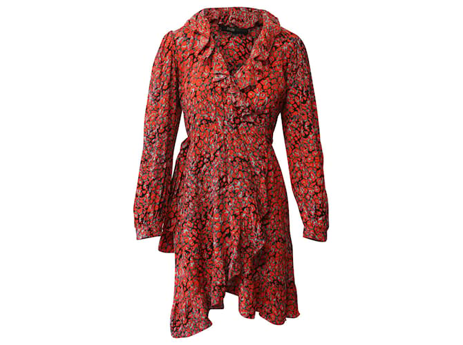 Maje Rosetto Leopard Wrap Dress in Red Viscose Cellulose fibre  ref.630167