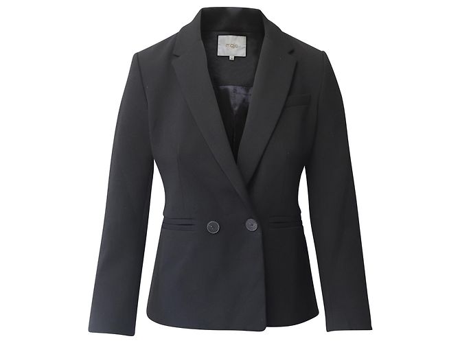 Maje Valmy Double-Breasted Crepe Blazer in Black Polyester