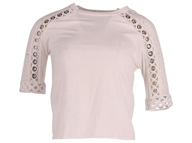Maje Eyelet Lace with Gromet Top in White Cotton  ref.630178