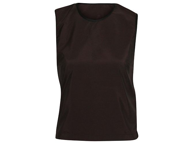 Prada Shoulder Snap Two-Tone Top in Brown/Black Nylon