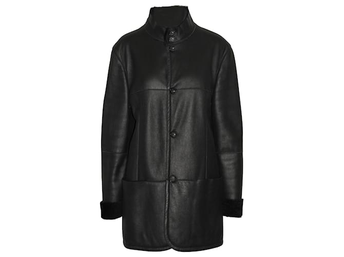 Giorgio Armani Lange Jacke aus schwarzem Leder  ref.630200