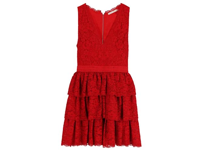 Alice + Olivia Mini robe en dentelle à col en V en nylon rouge  ref.630204