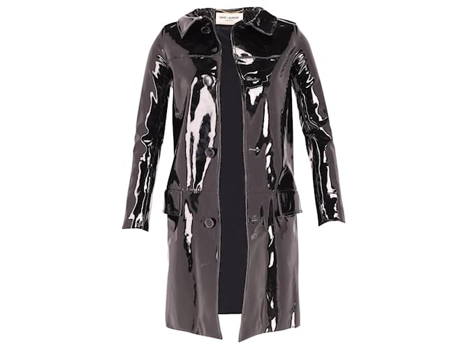 Gerader langer Mantel von Saint Laurent aus schwarzem Lackleder  ref.630211