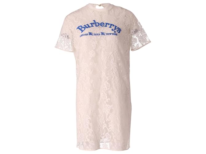 Burberry Spitzen-Hemdkleid aus cremefarbener Baumwolle Weiß  ref.630234