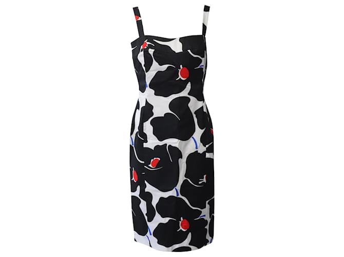 Moschino Boutique Floral Print Dress in Black and White Cotton  ref.630244
