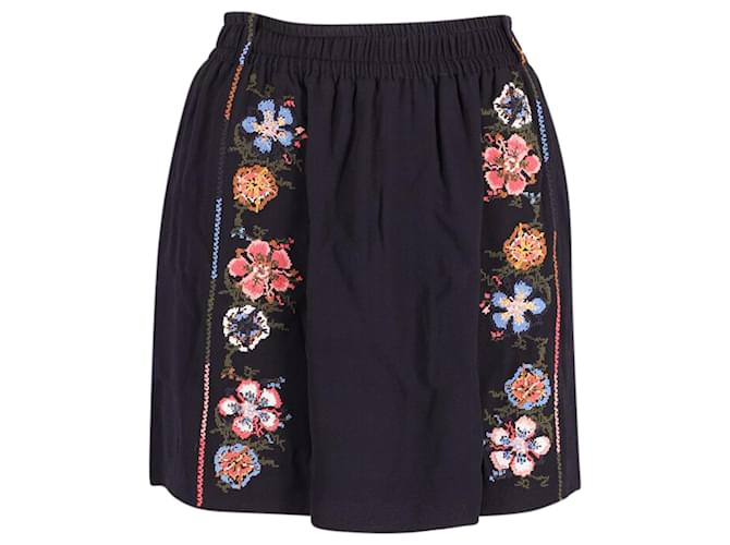 Chloé Chloe Embroidered Mini Skirt in Black Crepe Silk  ref.630252