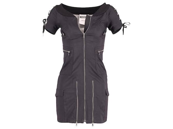 Mini-robe zippée Moschino en viscose noire Fibre de cellulose  ref.630262